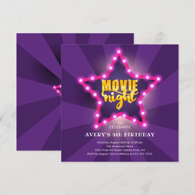 Movie Star Birthday Invitation (Front/Back)