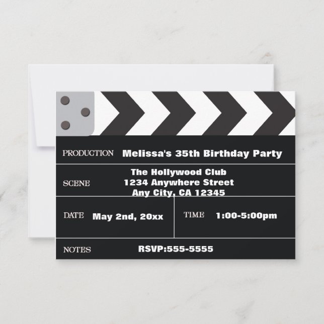 Movie Star Cinema Clapper Hollywood Invitation (Front)