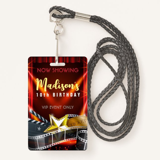 MOVIE STAR HOLLYWOOD BROADWAY Birthday VIP Pass Ba ID Badge (Front with Lanyard)