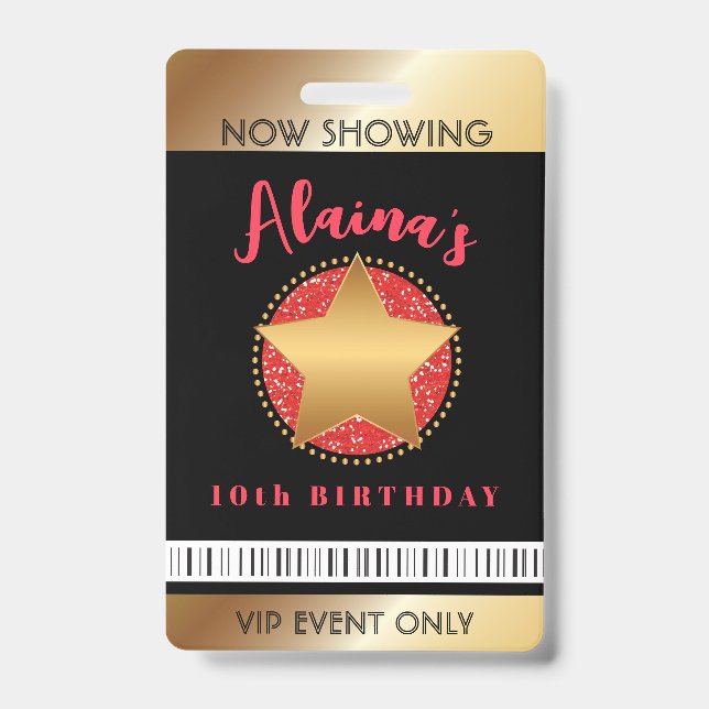 MOVIE STAR HOLLYWOOD BROADWAY Birthday VIP Pass ID Badge (Front)