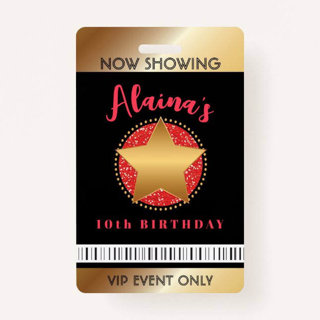 MOVIE STAR HOLLYWOOD BROADWAY Birthday VIP Pass ID Badge (Front)