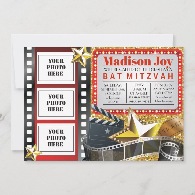 MOVIE STAR HOLLYWOOD PHOTO Bat Mitzvah Invitation (Front)