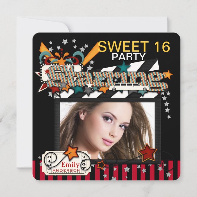 Movie Star Sweet Sixteen Party Invitations (Front)