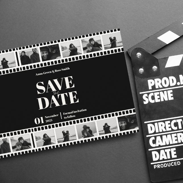 Movie Strip Film Funny Photo Collage Save The Date Invitation (Creator Uploaded)
