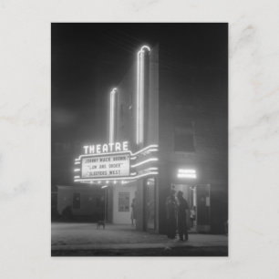 Movie Theater at Night, Greensboro, Georgia 1940s Postcard