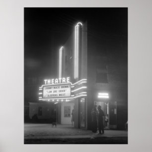 Movie Theater at Night, Greensboro, Georgia 1940s Poster