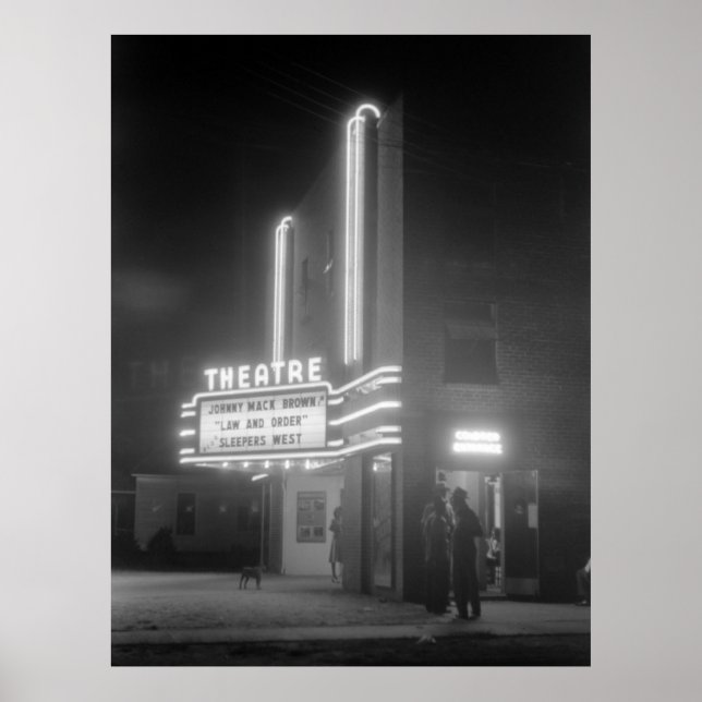 Movie Theater at Night, Greensboro, Georgia 1940s Poster (Front)