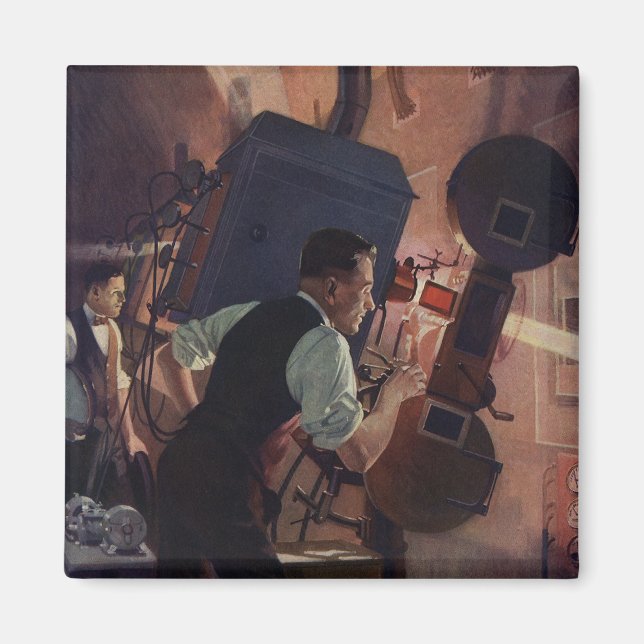 Movie Theater Projectionist, Vintage Business Magnet (Front)