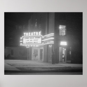 Movie Theatre at Night, 1941. Vintage Photo Poster