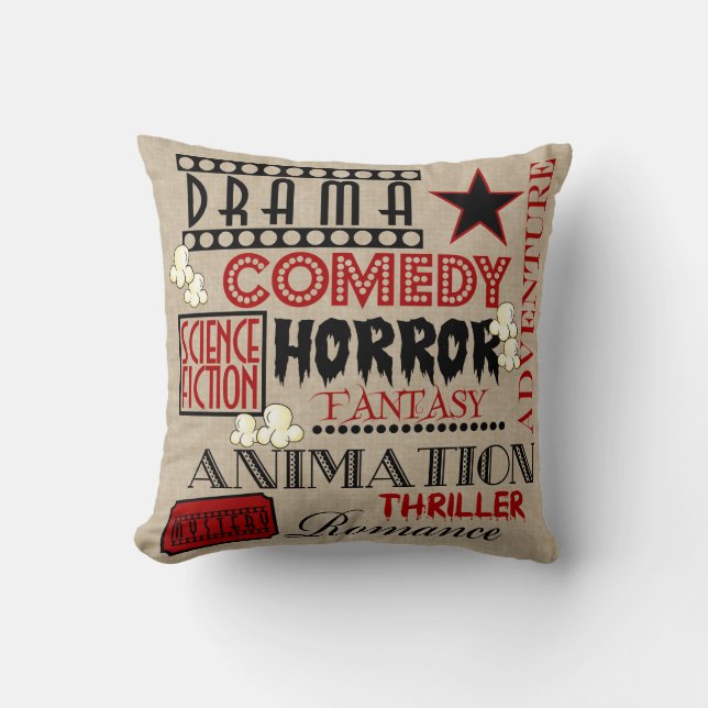 Movie Theatre Cinema Genre ticket Pillow-Red Cushion (Front)