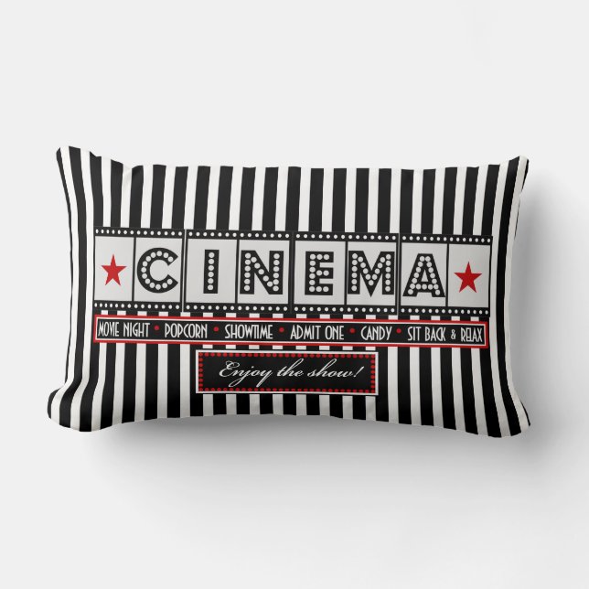 Movie Theatre Cinema Stripe Pillow- red accent Lumbar Cushion (Front)