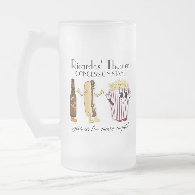 Movie Theatre Concession Stand Hotdog Popcorn  Frosted Glass Beer Mug (Left)