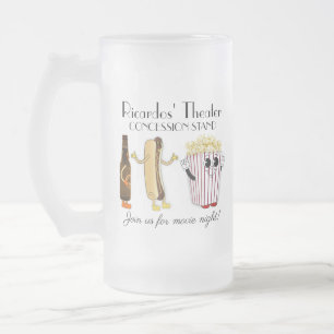 Movie Theatre Concession Stand Hotdog Popcorn  Frosted Glass Beer Mug