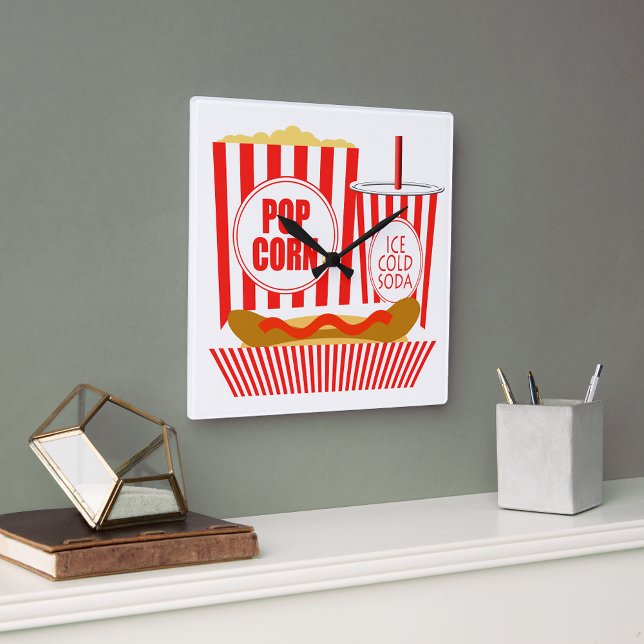 Movie Theatre Food And Drinks Square Wall Clock (Creator Uploaded)