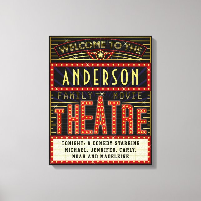 Movie Theatre Marquee Home Cinema | Custom Name Canvas Print (Front)