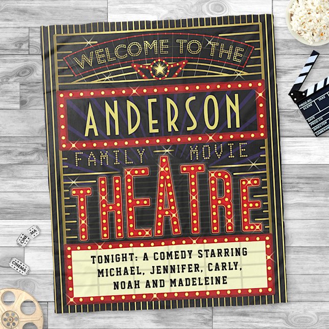 Movie Theatre Marquee Home Cinema | Custom Name Fleece Blanket (Creator Uploaded)