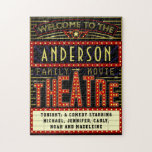 Movie Theatre Marquee Home Cinema | Custom Name Jigsaw Puzzle<br><div class="desc">Enjoy family movie night in style with this original theatre / theatre puzzle. Made to look like a retro cinema marquee with faux lights and lots of sparkle, this personalised puzzle is the perfect gift for any movie buff. The main colour scheme is red, gold and black. All text can...</div>
