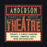 Movie Theatre Marquee Home Cinema | Custom Name Magnet<br><div class="desc">Enjoy family movie night in style with this original theatre / theatre magnet. Made to look like a retro cinema marquee with faux lights and lots of sparkle, this personalised magnet is the perfect ritzy accessory for any movie buff. The main colour scheme is red, gold and black. All text...</div>