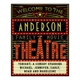 Movie Theatre Marquee Home Cinema Custom Name Poster