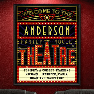 Movie Theatre Marquee Home Cinema Custom Name Poster