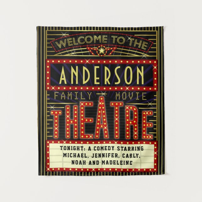 Movie Theatre Marquee Home Cinema | Custom Name Tapestry (Front)
