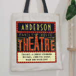 Movie Theatre Marquee Home Cinema | Custom Name Tote Bag<br><div class="desc">Enjoy family movie night in style with this original theatre / theater tote bag. Made to look like a retro cinema marquee with faux lights and lots of sparkle, this personalized design is the perfect ritzy accessory for any movie buff. The main color scheme is red, gold and black. All...</div>