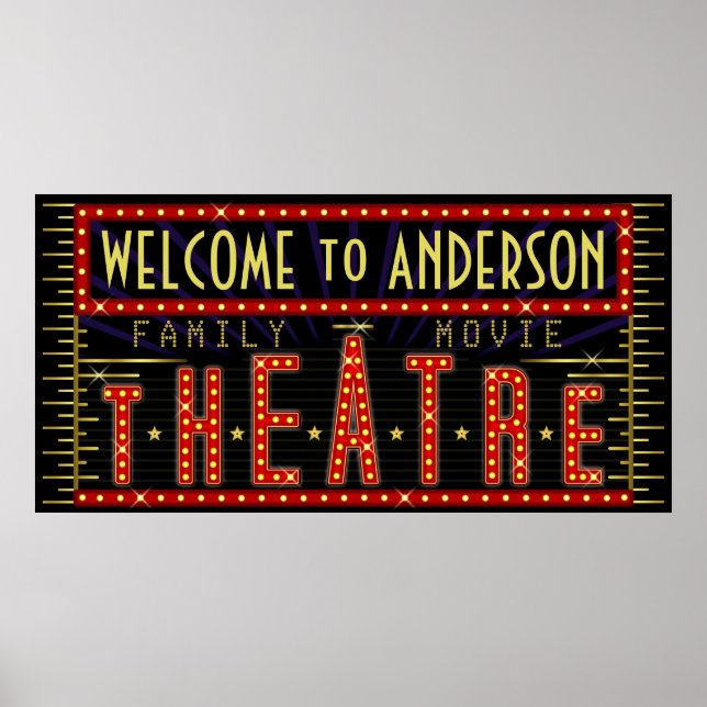 Movie Theatre Marquee Home Cinema Name Horizontal Poster (Front)