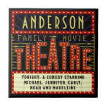 Movie Theatre Marquee Home Cinema | Personalised Tile<br><div class="desc">Enjoy family movie night in style with this original theatre / theatre tile drink coaster. Made to look like a retro cinema marquee with faux lights and lots of sparkle, this personalised design is the perfect ritzy accessory for any movie buff. The main colour scheme is red, gold and black....</div>