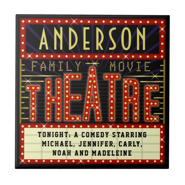 Movie Theatre Marquee Home Cinema | Personalised Tile (Front)