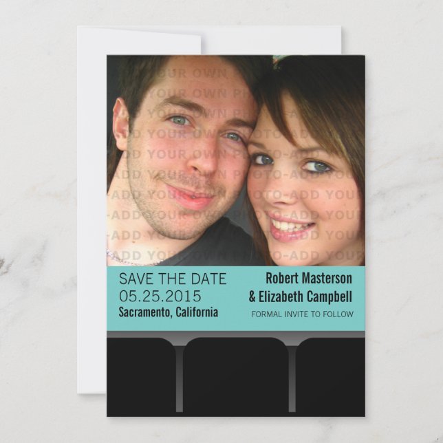 Movie Theatre Photo Save the Date Invite, Aqua (Front)