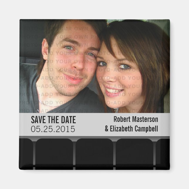 Movie Theatre Photo Save the Date Magnet, Grey Magnet (Front)