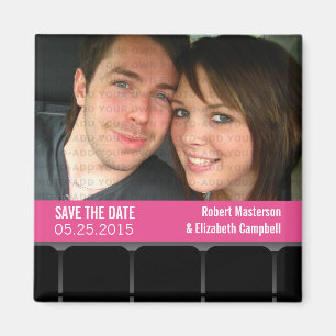 Movie Theatre Photo Save the Date Magnet, Magenta Magnet