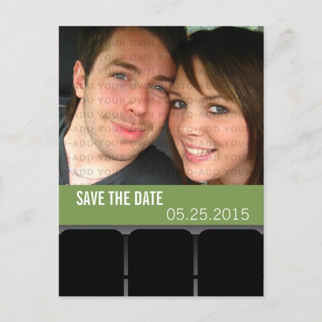 Movie Theatre Photo Save the Date Postcard, Green Announcement Postcard (Front)