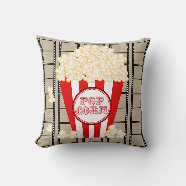 Movie Theatre Popcorn and Film Pillow-red Cushion (Front)