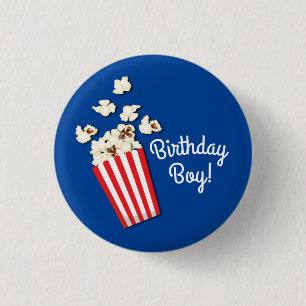 Movie Theatre Popcorn Birthday Boy Party Button
