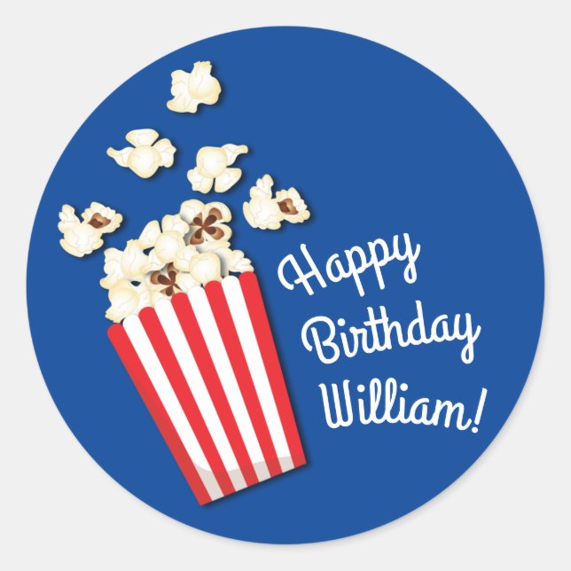 Movie Theatre Popcorn Birthday Party Classic Round Sticker (Front)
