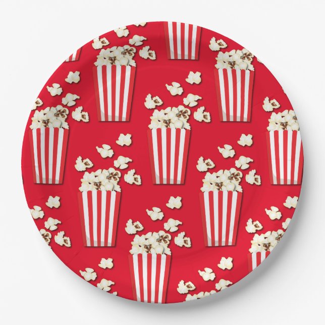 Movie Theatre Popcorn Birthday Party Paper Plates (Front)