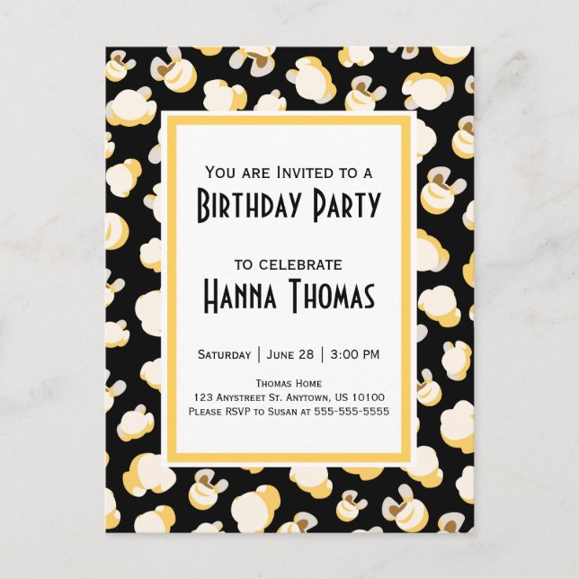 Movie Theatre Popcorn Theme Birthday  Invitation Postcard (Front)