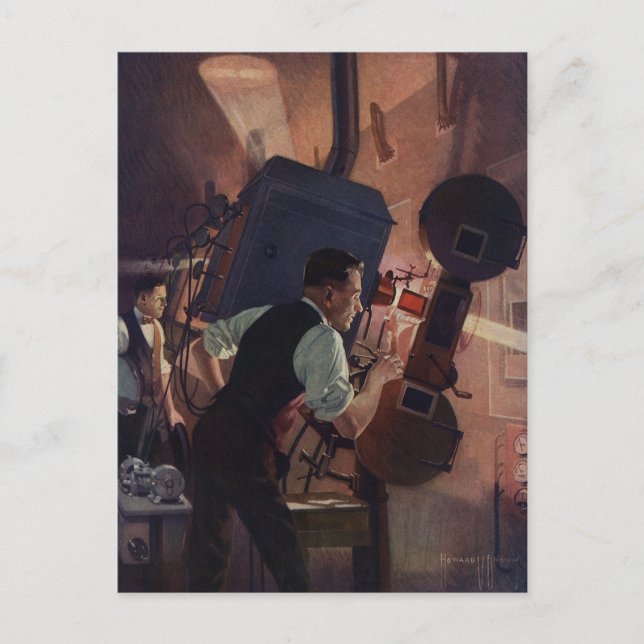 Movie Theatre Projectionist, Vintage Business Postcard (Front)