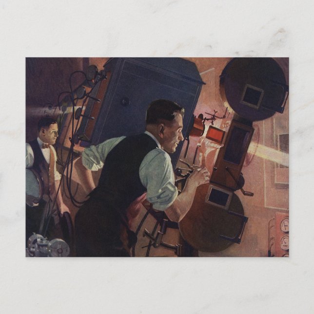 Movie Theatre Projectionist, Vintage Business Postcard (Front)