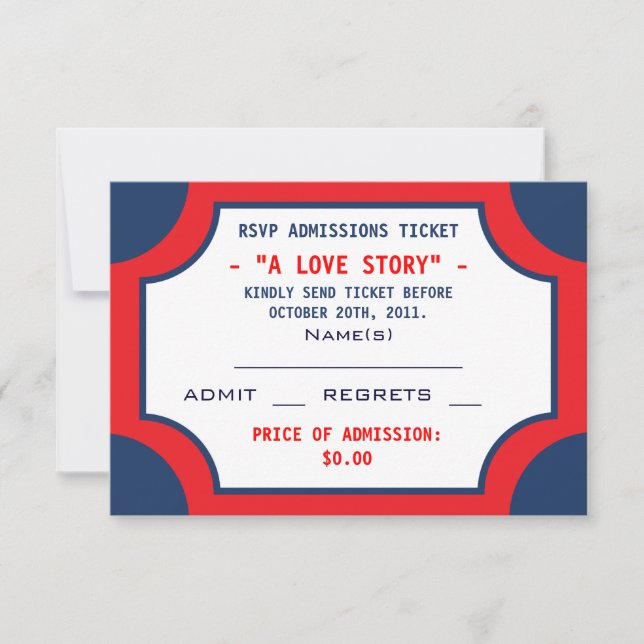 Movie Theatre RSVP Admissions Tickets (Front)