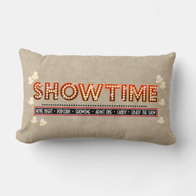 Movie Theatre Showtime Pillow- beige background Lumbar Cushion (Front)