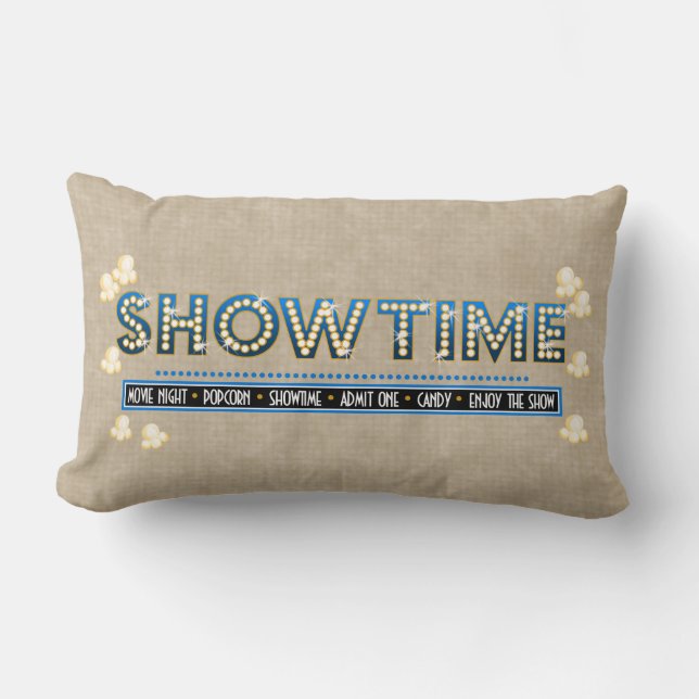 Movie Theatre Showtime Pillow- Blue Accent Lumbar Cushion (Front)