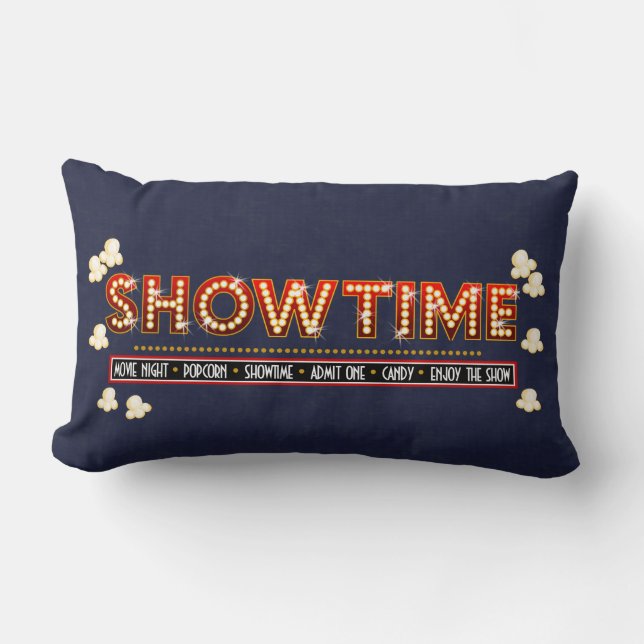 Movie Theatre Showtime Pillow- Navy background Lumbar Cushion (Front)