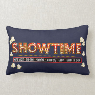 Movie Theatre Showtime Pillow- Navy background Lumbar Cushion