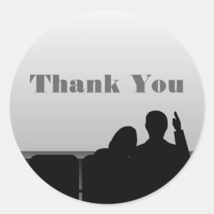 Movie Theatre Thank You Stickers, Grey Classic Round Sticker