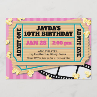 Movie theatre ticket pink invitation