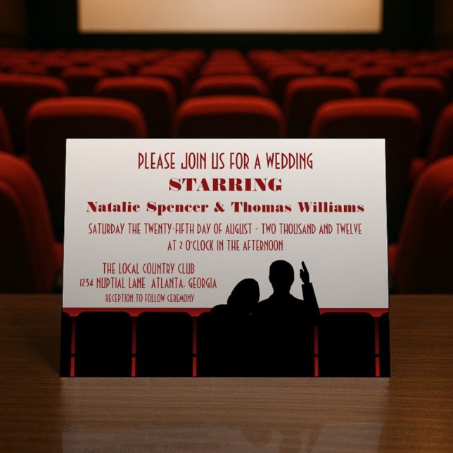 Movie Theatre Wedding Invite, Red Invitation (Red Movie Theater Wedding Invite)