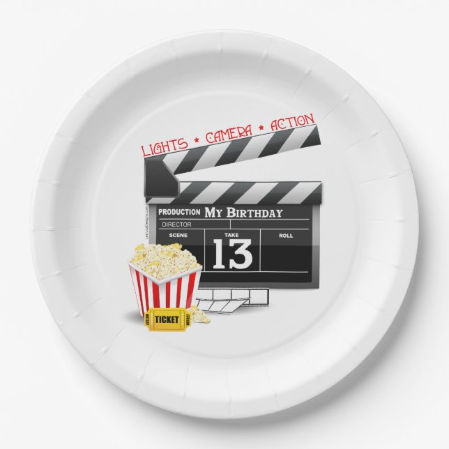 Movie Theme 13th Birthday Paper Plate (Front)