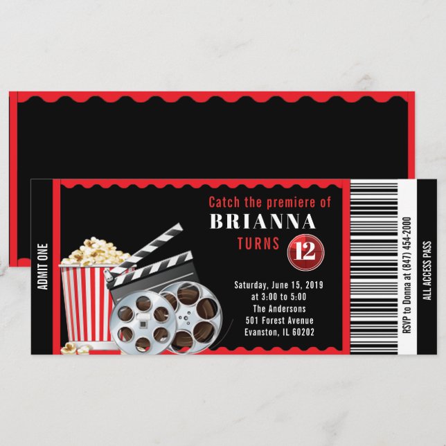 movie theme birthday invitation (Front/Back)